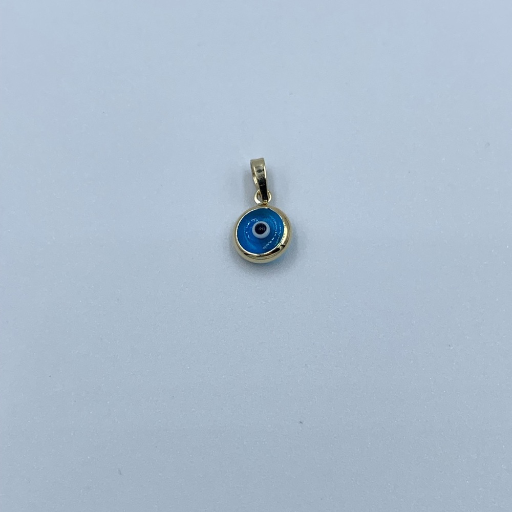 10K Yellow Gold 9mm Evil Eye Pendant, 4mm thickness pendant - Picture 2 of 3